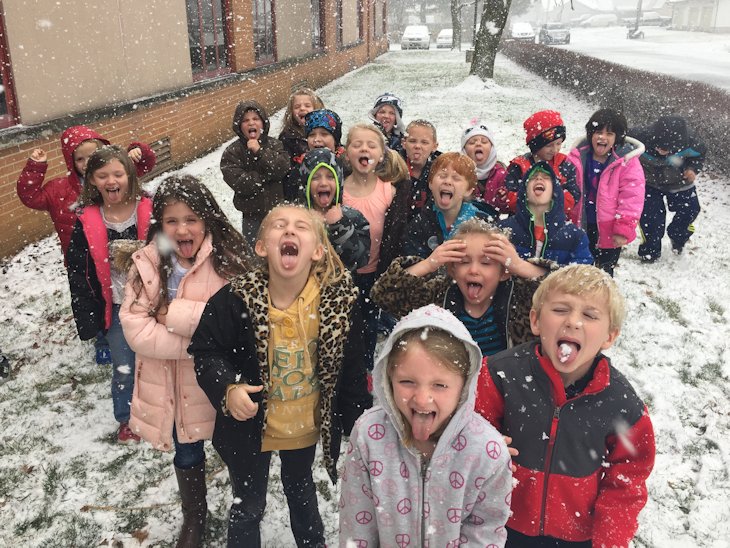 Students in School Activites (Athletics, Classrooms, Plays, Band, Art Projects) (Elmwood Students Catching Snow on tongues.jpg)